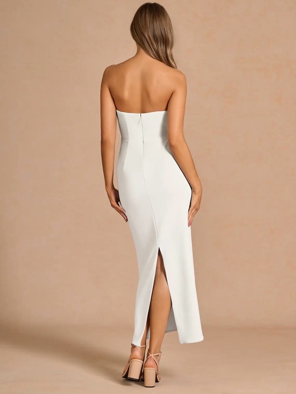 Azazie White Strapless Gown with Multicolor Floral Trim - Picture 3 of 4